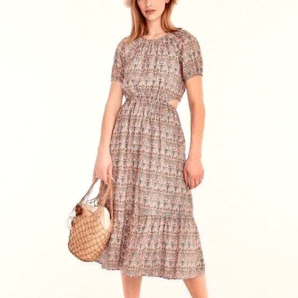 J CREW LIBERTY Fabric CUTOUT ORGANIC COTTON GIORGIA DUKE PRINT Midi DRESS Size 6 - Picture 3 of 15